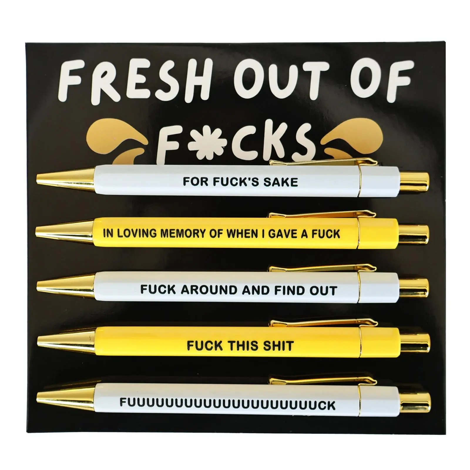 Swear Word Design Ballpoint Pen Set, Ballpoint Pen Kit, 5 Counts/set Black Ink Ballpoint Pen, Humorous Quote Design Ballpoint Pen, Funny Teacher Pens, Funny Work Pens, Writing Pens, Office Stationery & Supplies, Touch of Humor
