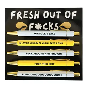 Swear Word Design Ballpoint Pen Set, 5 Counts/set Black Ink Ballpoint Pen, Humorous Quote Design Ballpoint Pen, Funny Teacher Pens, Writing Pens, Office Stationery & Supplies