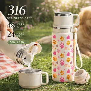 1 Pc Thermal Mug, 600ml/20oz, Double Wall, Leak-Proof, 48 Hours Hot, 24 Hours Cold, Perfect for Hot & Cold Drinks, Ideal Gift for Women & Men, Vacation & Holiday, Stainless Steel, Cute Paw Print Design, Perfect for Animal Lovers, Outdoor & Travel.