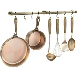 Stainless Steel 23.7 Inch Wall Mounted Heavy Duty Hanging Pot Rack, Pot and Pan Hanging Bar Rack, Kitchen Rail with 8 S Hooks (Antique Brass)