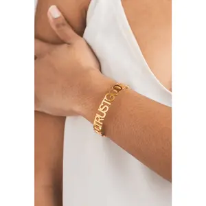 Trust God Bold Bangle 18k Gold-Plated with "TRUST GOD" Inscription and Simple Design