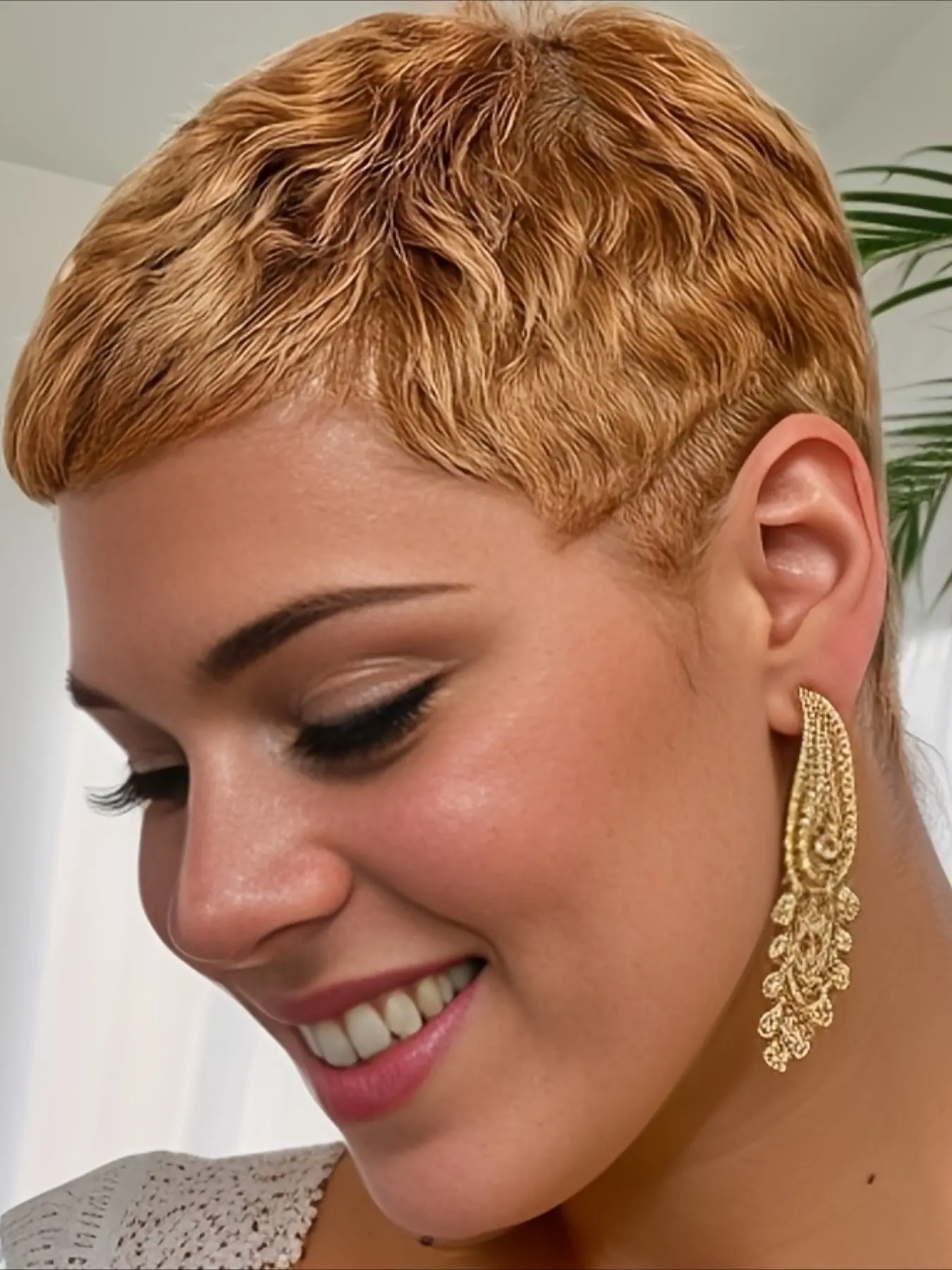30# Color Pixie Cut Wig for Women Human Hair Curly Textured Wig Curly Wave Wig Full Machine Made Wig 150% Density 6 Inch