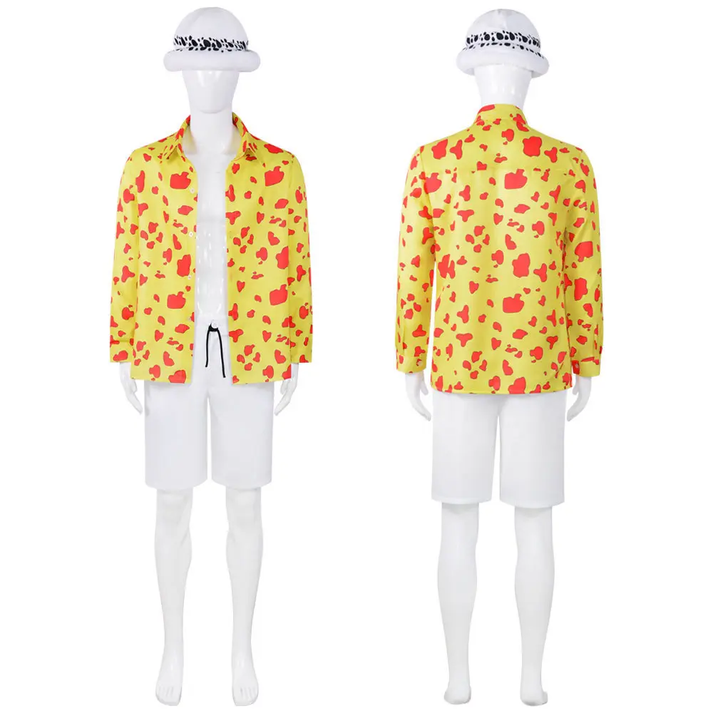 Trafalgar D Water Law Polka Dot Shirt Cosplay Costume White Shorts Bucket Hat for Comic Con