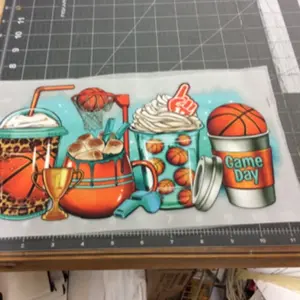 1 - DTF Print - Basketball Sports Drinks Coffee Cups GameDay Ready to Press DTF Heat Transfer Sheet For Shirts