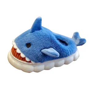 Cotton Slippers for Women Winter  Shark Cartoon Cute Fleece Lined Thick Anti-Slip Quiet Indoor Warm Cotton Shoes