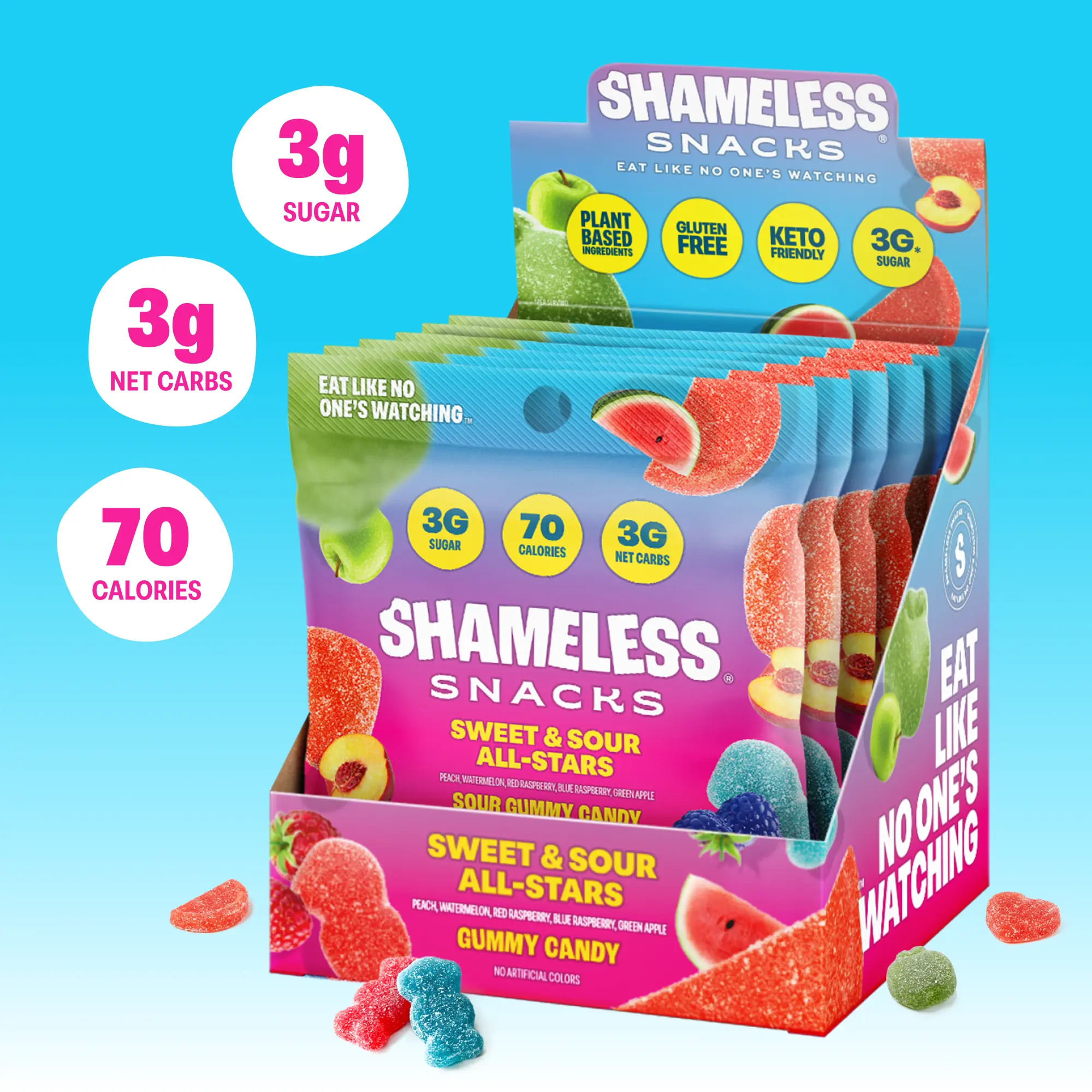 Shameless Snacks Sweet & Sour All-Stars Mixed Bag - Sour Gummy Candy 5 Flavors Per Bag Fruit Snacks Variety, Keto 3g Sugar - Gluten Free Vegan for Kids & Adults