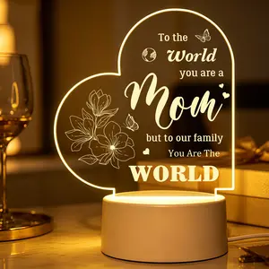 Gifts for Mom, Mothers Day Gift for Women, To The World You Are A Mom Gifts from Daughter Son, 2D Engraved Acrylic LED Night Light for Mum Birthday Christmas Thanksgiving Present (Heart Magnolia Butterfly Pattern)