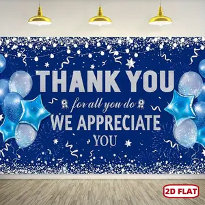 1pc 2D Flat Thank You for All You Do Party Decoration Banner, Employee Appreciation Banner for Staff Teachers Doctors Appreciation Party, We Appreciate You Backdrop Banner, Blue and Silvery Ornaments