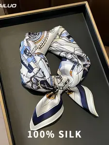 100% Silk Scarf 53x53 Cm, Breathable Geometric Pattern, Fitted Design, Ideal for All Seasons & Outdoor Decoration