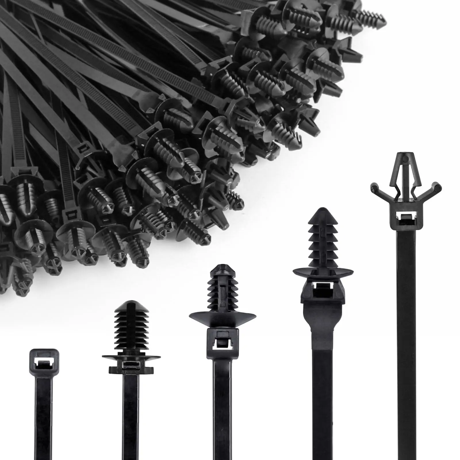 200Pcs/Set Automotive Push Mount Cable Zip Ties & Retainer Clips Kit,5 Sizes Heavy-Duty Nylon Car Fastener Set for Bumper,Door Panel & Harness,Halloween Christmas Party Gifts,DIY Hand Tools Kits