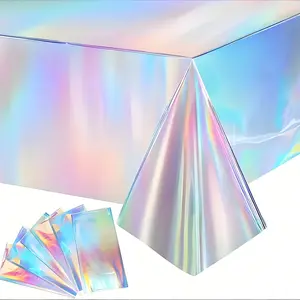 2-Pack Disposable Laser Rainbow Shiny Tablecloths, Colorful Flashing Aluminum Film Table Covers, Party Decorations for Birthdays Weddings Festivals