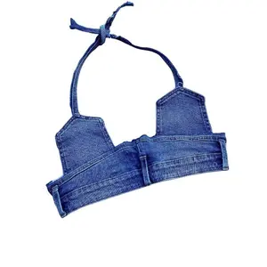 Reworked Denim Pocket Halter Top Womenswear