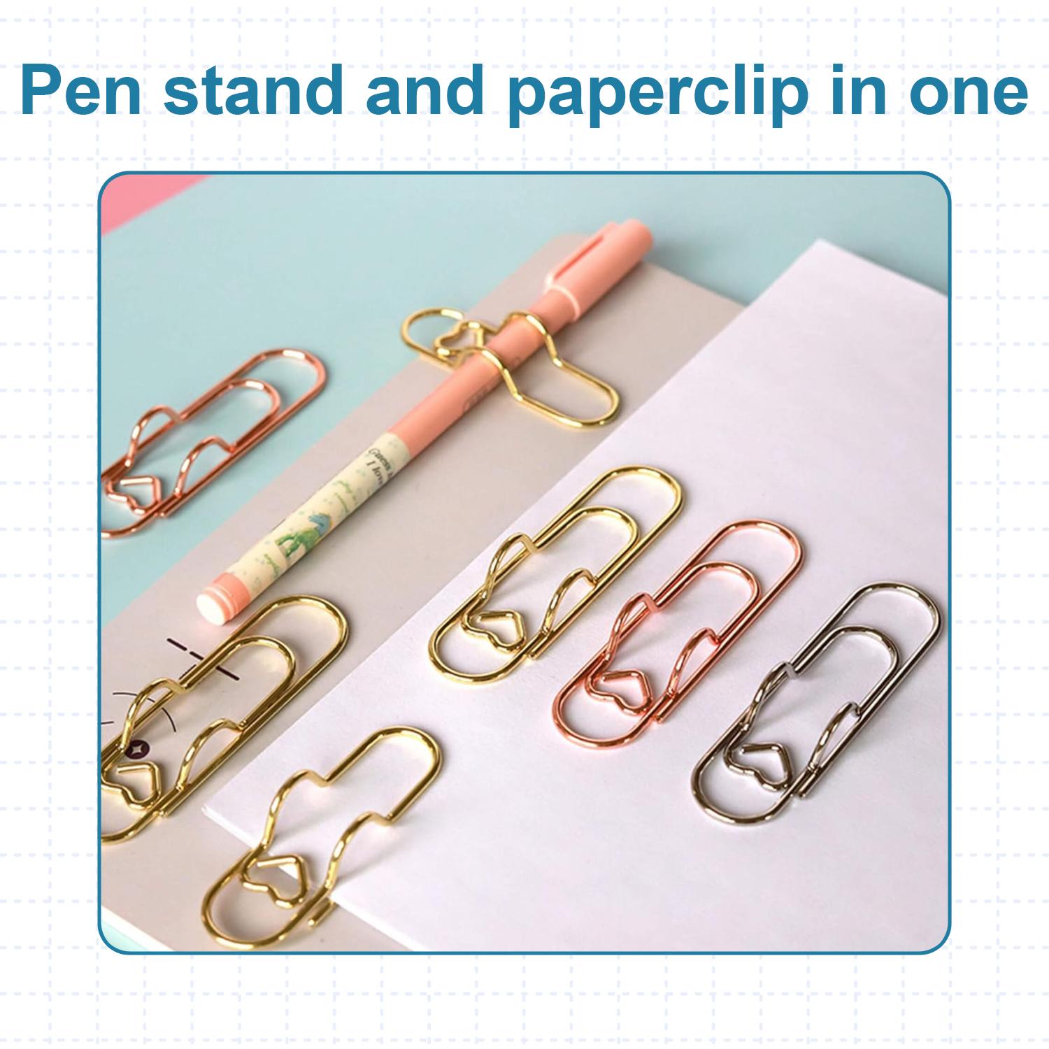 10PCS Metal Heart Pen Clip Metal Pencil Clips Multifunctional Carbon Steel Paperclip Portable Large Size Holder for Notebook Book Journal Office School Accessories,Cute Notebook Pen Loop Holde,Rose Gold