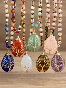 Boho-Chic Natural Rose Quartz Teardrop Pendant Necklace Women's jewelry, Hand-Knitted Knotting Chain, Vibrant Jewelry for Everyday & Special Occasions