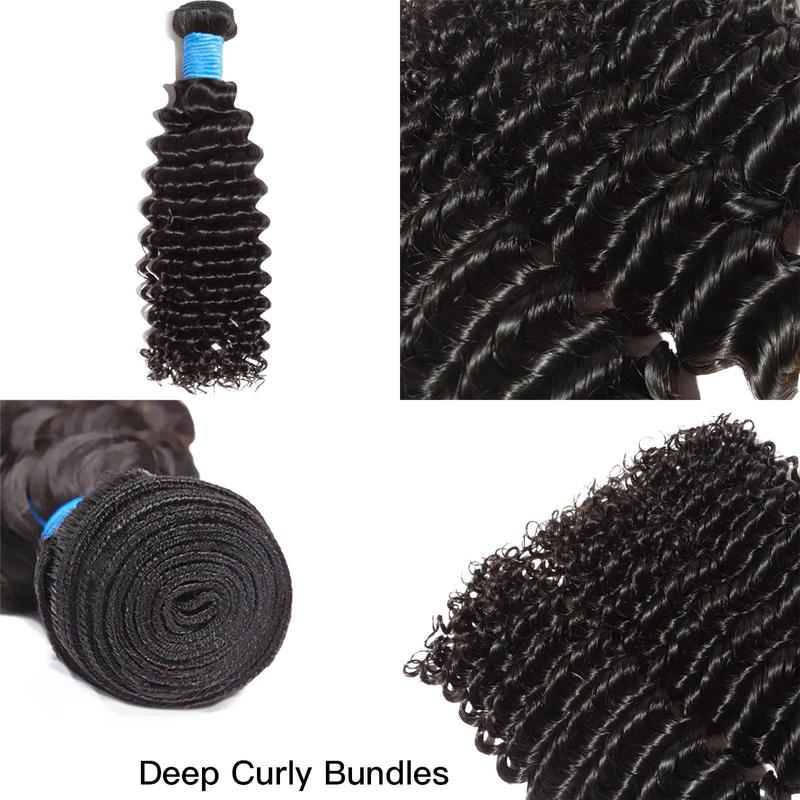 [Ashine] Vacation Hair 10A Brazilian Virgin 100% Human Hair Deep Wave Deep Curly Bundles Sew In Quick Weave Ponytail Closure Extensions One-directional Cuticles-sleek, Tangle-resistant, and Re-wearable 12-30 Inches Afro Kinky Bulk