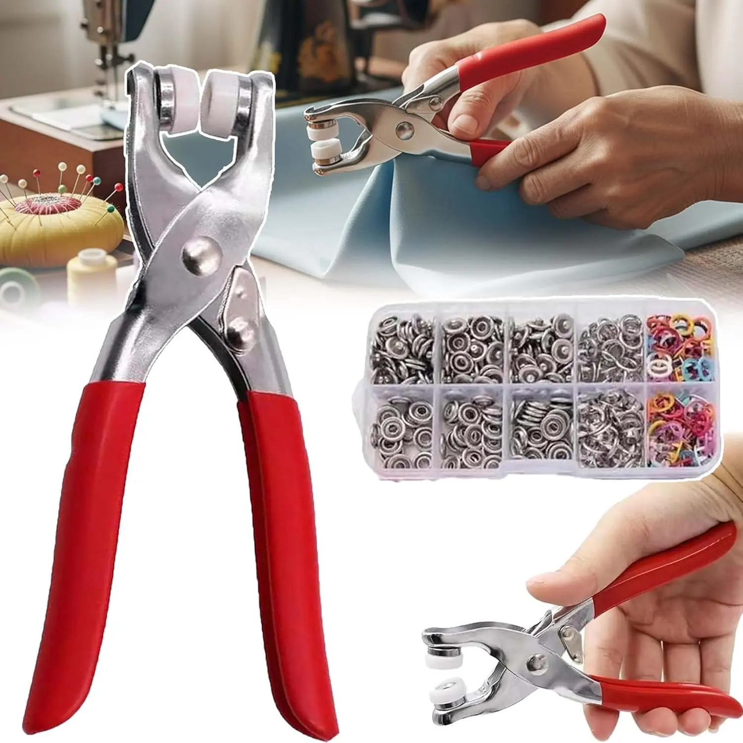 50/100/200 Sets Metal Snap Buttons Kit with Fastener Pliers Press Tool, 2025 Metal Buckle and Pressure Pliers, Manual Pressure Pliers for Sewing, Clothing, DIY Crafts, Sewing Tools, Sewing Accessories, Sewing Accessories And Supplies