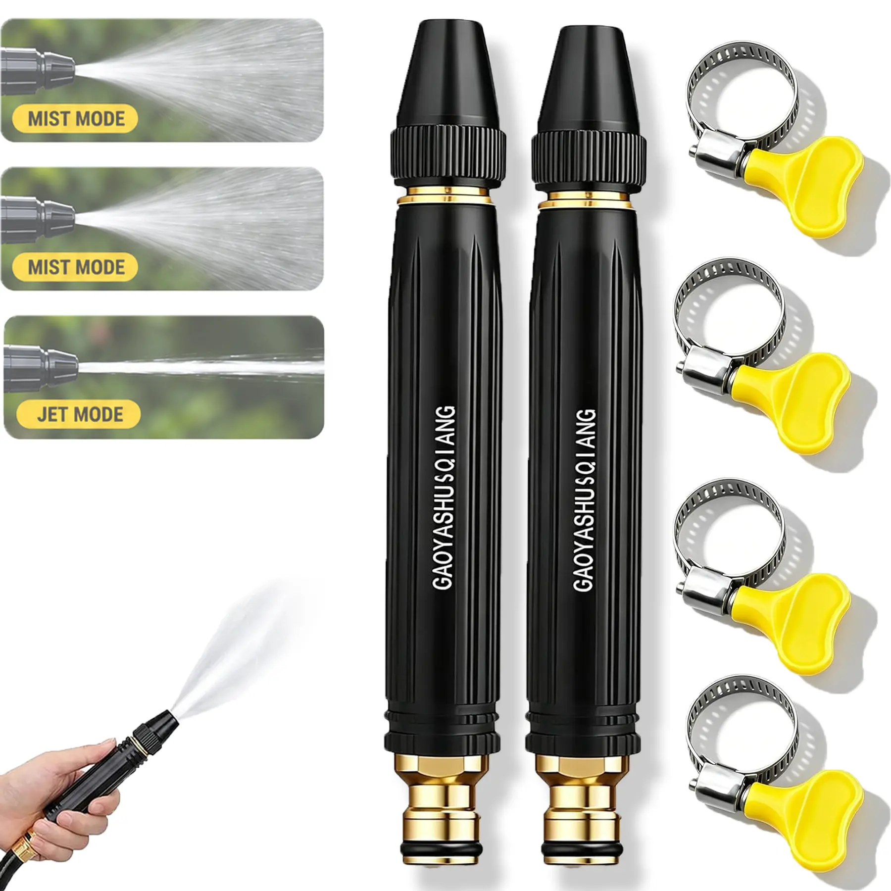 High Pressure Hose Nozzle Sprayer,Adjustable Spray Patterns Watering Gun with Booster Nozzle,Heavy Duty Garden Hose Attachment for Car Washing,Plant Watering,Lawn & Vegetable Garden (2 Pack)