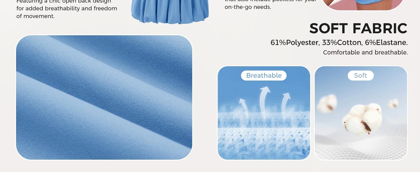 Fisoew Womens Athletic Dresses with Shorts & Pockets Backless Tennis Golf Mini Dress Bubble Hem Workout Active Outfits