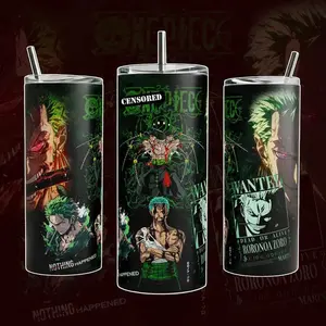 Stainless Steel Insulated Tumbler With Handle Straw Lid 20oz 40oz Travel Mug – Zoro - OPiece “Nothing Happened” Wanted Poster Anime Wrap Design
