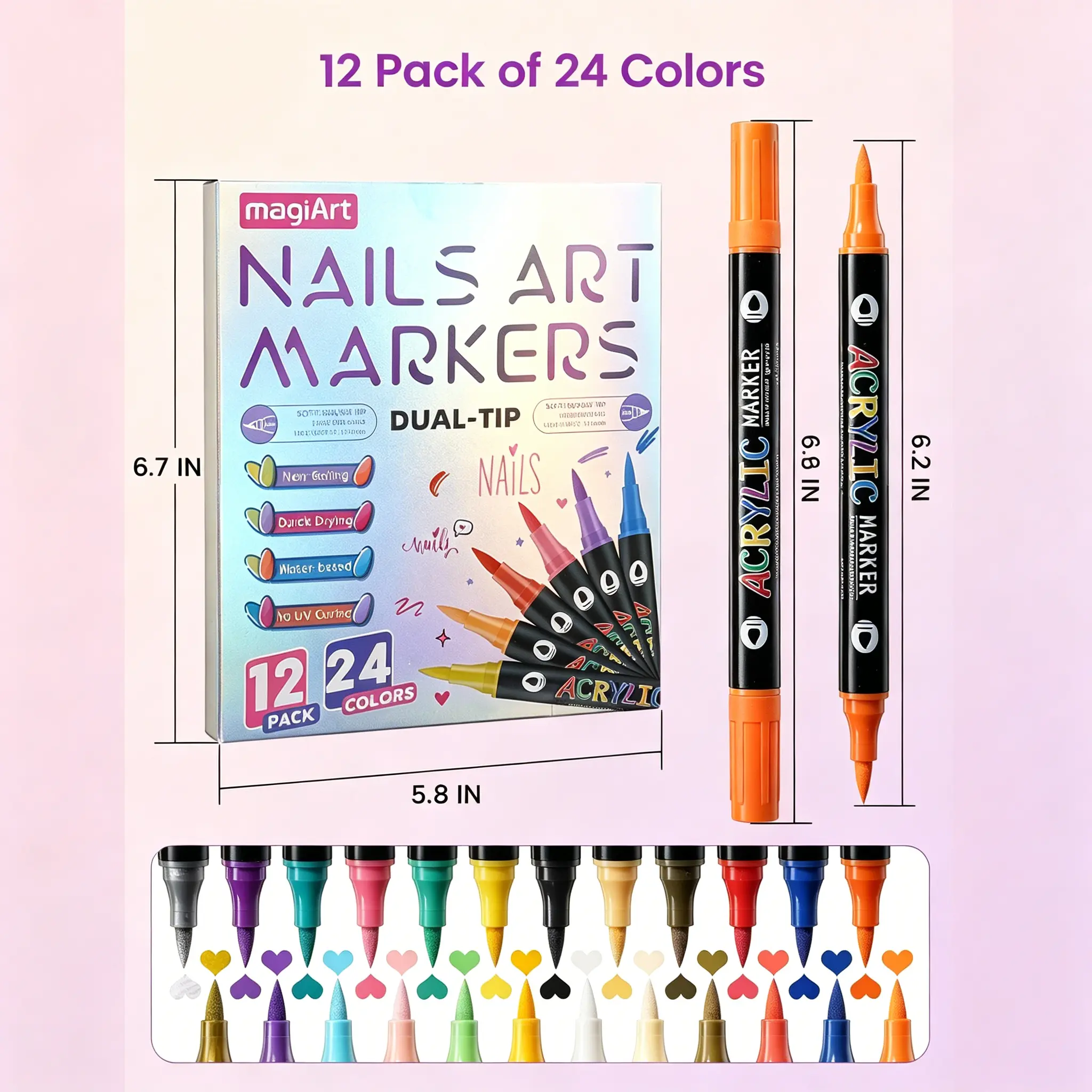 ROSIOUR Dual-Tip Nail Art Markers Single Item, Quick-Dry Safe Nail Art Pens for Beginners, At-Home Manicure & Pedicure Tools for Spring