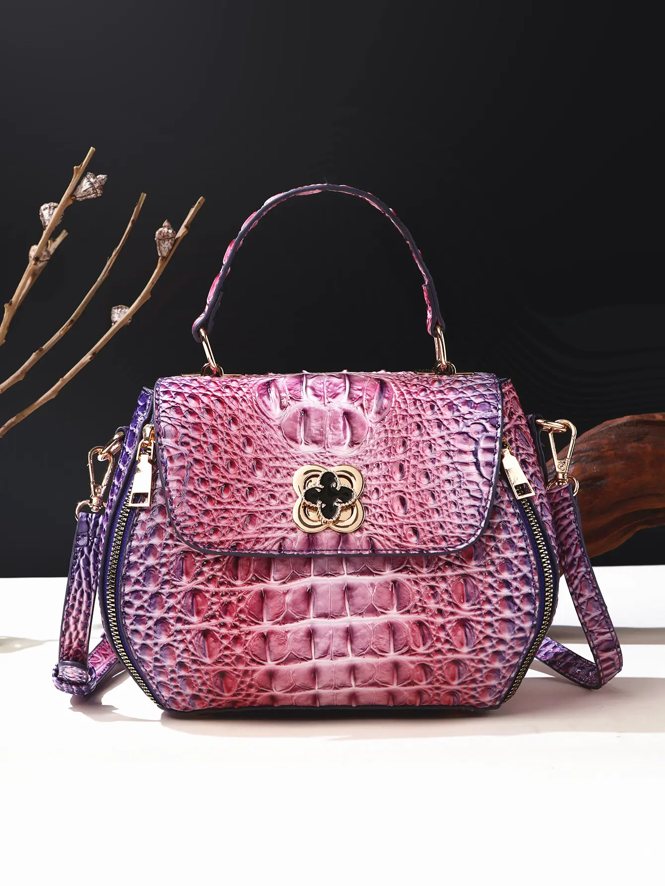 Women's Apricot Crocodile-Embossed Shoulder Bag with Adjustable Strap, Versatile Daily-Dating Handbag, Gifts for Her