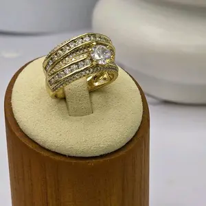 # 0308 14k Gold-Plated Diamond Accent Wedding Ring, High-Quality Engagement Jewelry for Brides