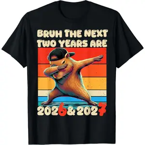 Men's New Year's Eve celebration for kids, humorous take on the years 2026 and 2027 Graphic T-Shirt - 100% Cotton Short Sleeve Crew Neck Regular Fit Casual Wear |   Soft & Breathable Fabric, Durable Print, Everyday Comfort, Machine Washable, vintage retro