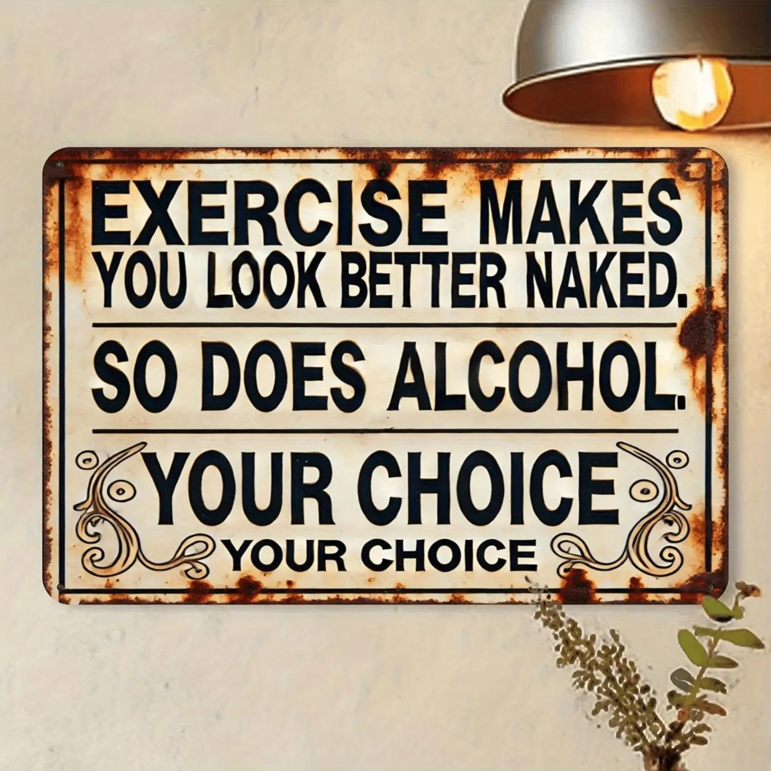 2D Flat, 1pc Funny Alcohol-Themed Retro Metal Wall Sign - "Exercise & Alcohol Make You Look Better" Humorous Bar Plaque, Durable Iron Decoration Suitable for Home, Office, for Cave or Party Decor, 2D Flat