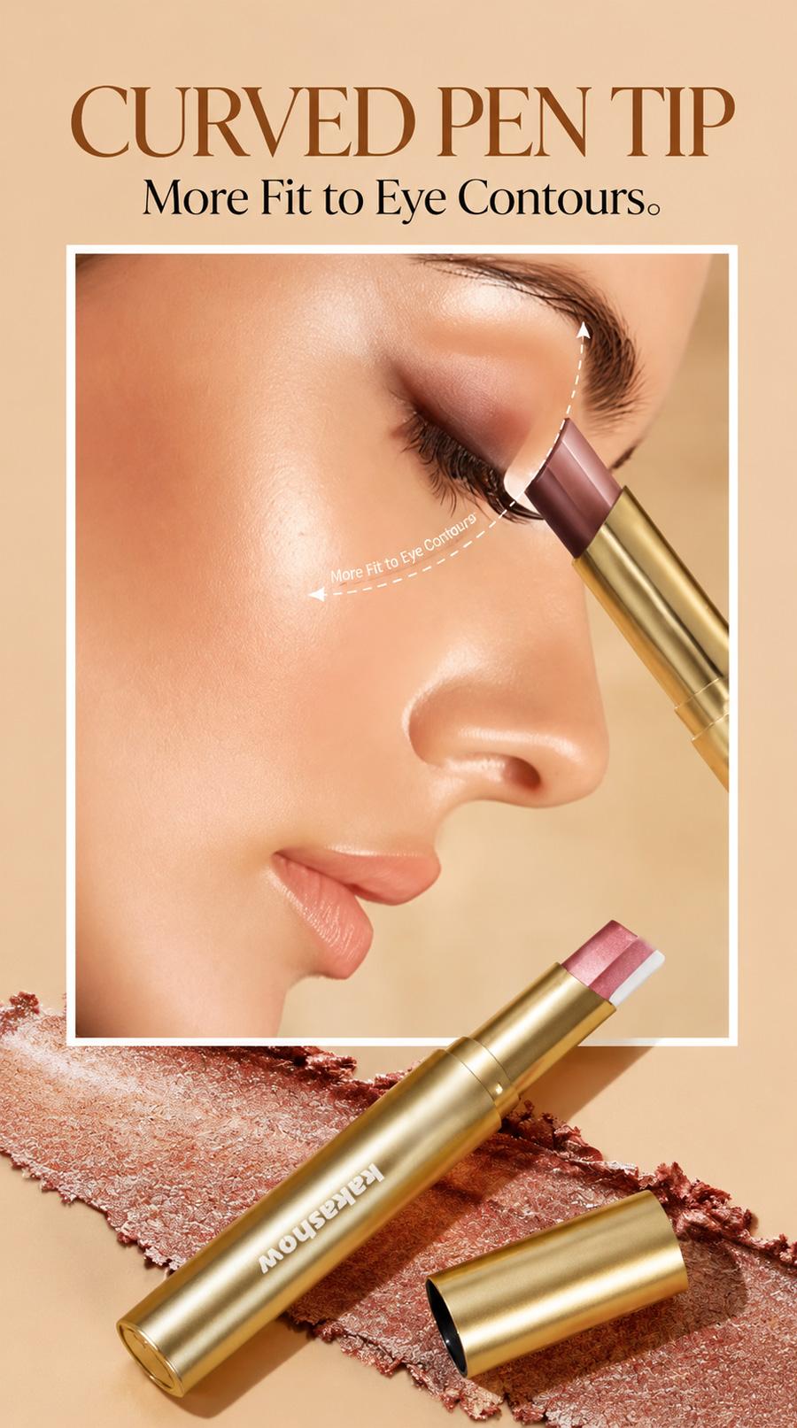 Pack of 4 3-Color Eyeshadow Stick Gradient, Waterproof Long Lasting Creamy Shimmer Eye Shadow, Portable Smudge-Proof Glitter Makeup for Women, Day to Night (Fine Shimmer Brownish Orange)