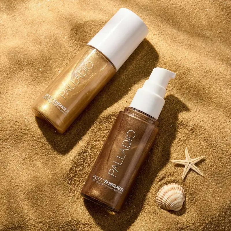 Palladio Body Shimmer Gel Cosmetic - Smooth, Lightweight Water-Based Body Glow for Adults, Hydrates All Skin, Blends Evenly, With Aloe, Hyaluronic Acid, Vitamin E, Panthenol, Vegan & Cruelty-Free, Gluten-Free (Golden Beach - BS01)