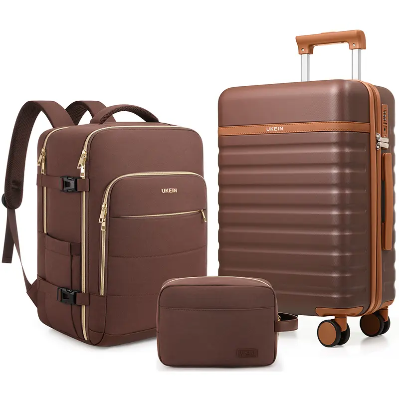 UKEIN Unisex 3-Piece Hardshell Travel Set - 20" ABS PC Carry-On 4-Wheel Luggage, Multi-Compartment Backpack, Toiletry Bag, YKK Zipper, TSA Secure Lock, 360° Wheels, USB Port, Adjustable Rolling Luggage Set, Hard Shell Organizer, 4-Wheel Luggage Sets tikto