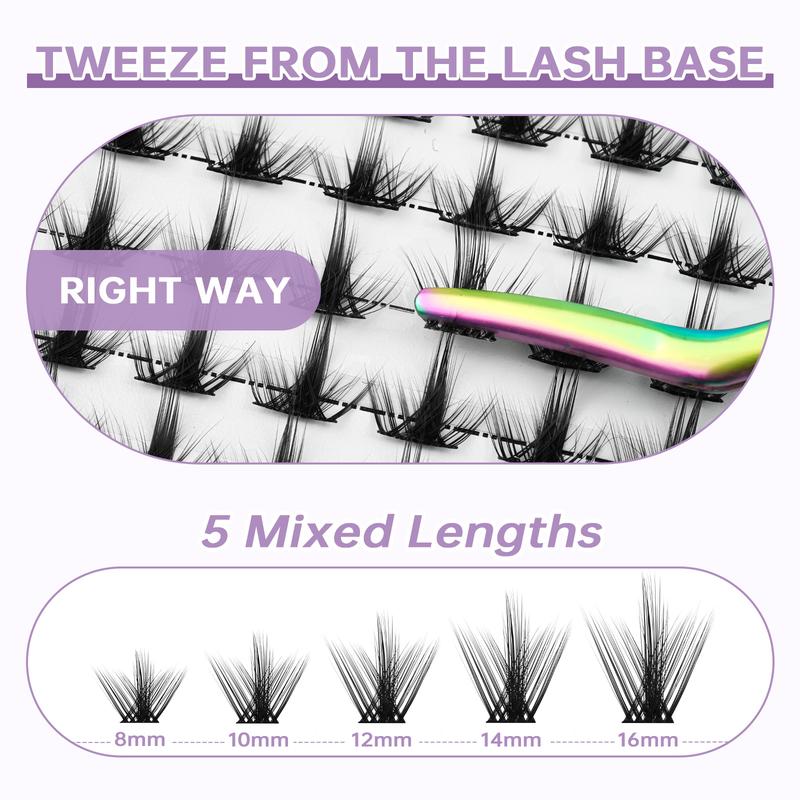 JOLIETIFY Lash Extension Kit, Princess,Manga Style, Holo Luxe Edition, Faux Mink 8–16mm Cluster Lashes, Lightweight Spiky Look, Individual Lashes with Waterproof Bond & Seal, Tweezers & Remover, Easy DIY