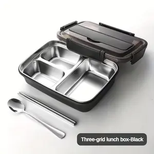 Leakproof Stainless Steel Bento Box | 3 Compartments Lunch Container for School & Office, Durable Lunch Box