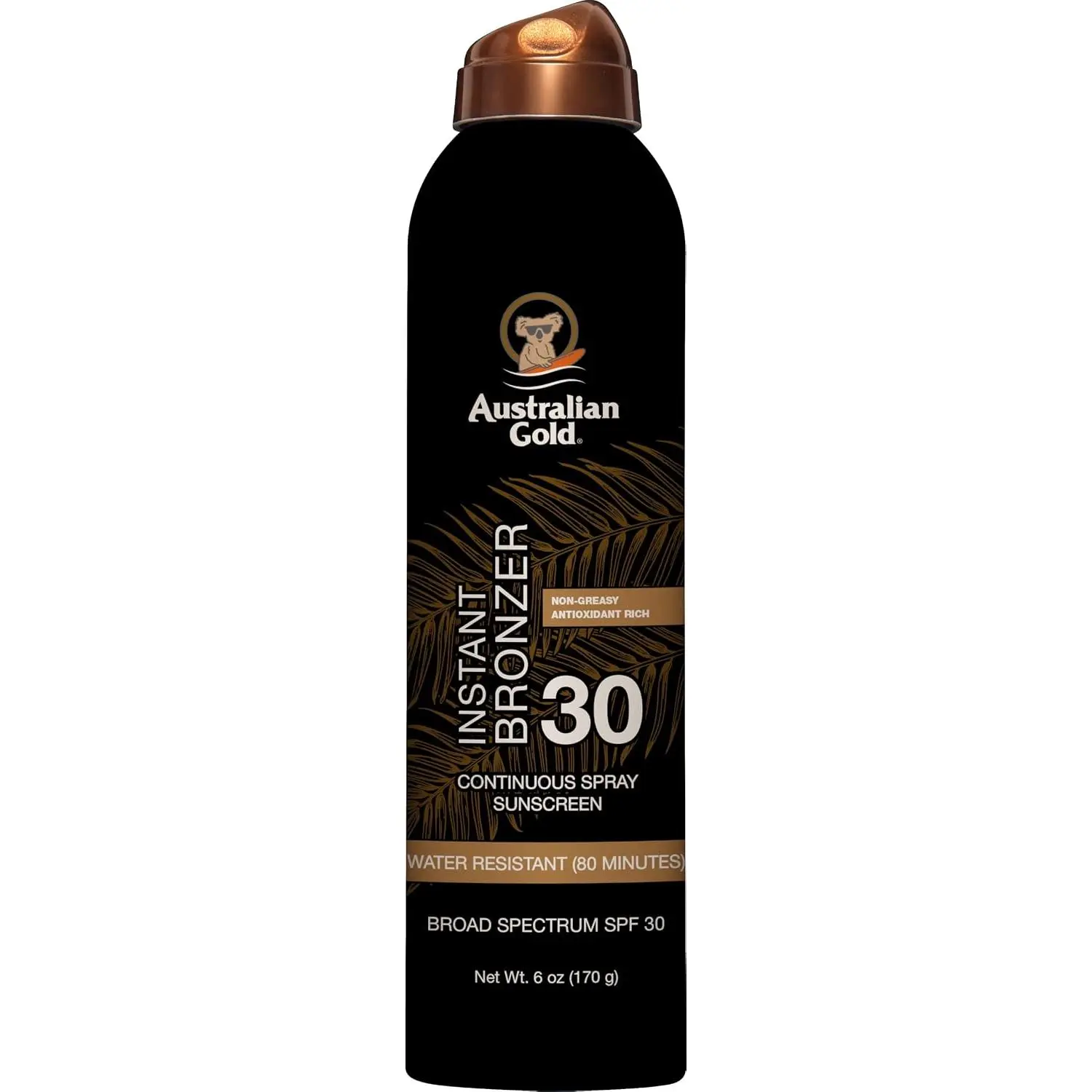 Australian Gold Continuous Spray Sunscreen SPF 30 | Instant Bronzer, 6 Fl