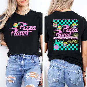 Pizza Planet Graphic Tee, Aliens Pizza Planet Youth Shirt, Family Funny Pizza 2-Sided Unisex T-Shirt, Perfect Gift For Men, Women, And Kids