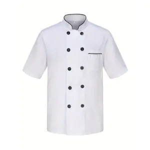 Men'S Short-Sleeve Chef Uniform with a Stand-Up Collar, Double-Breasted Design, Lightweight And Breathable for Summer, Suitable for Hotels, Restaurants, Kitchens, And Baking Shops, Offering Protection Against Dirt And Oil.