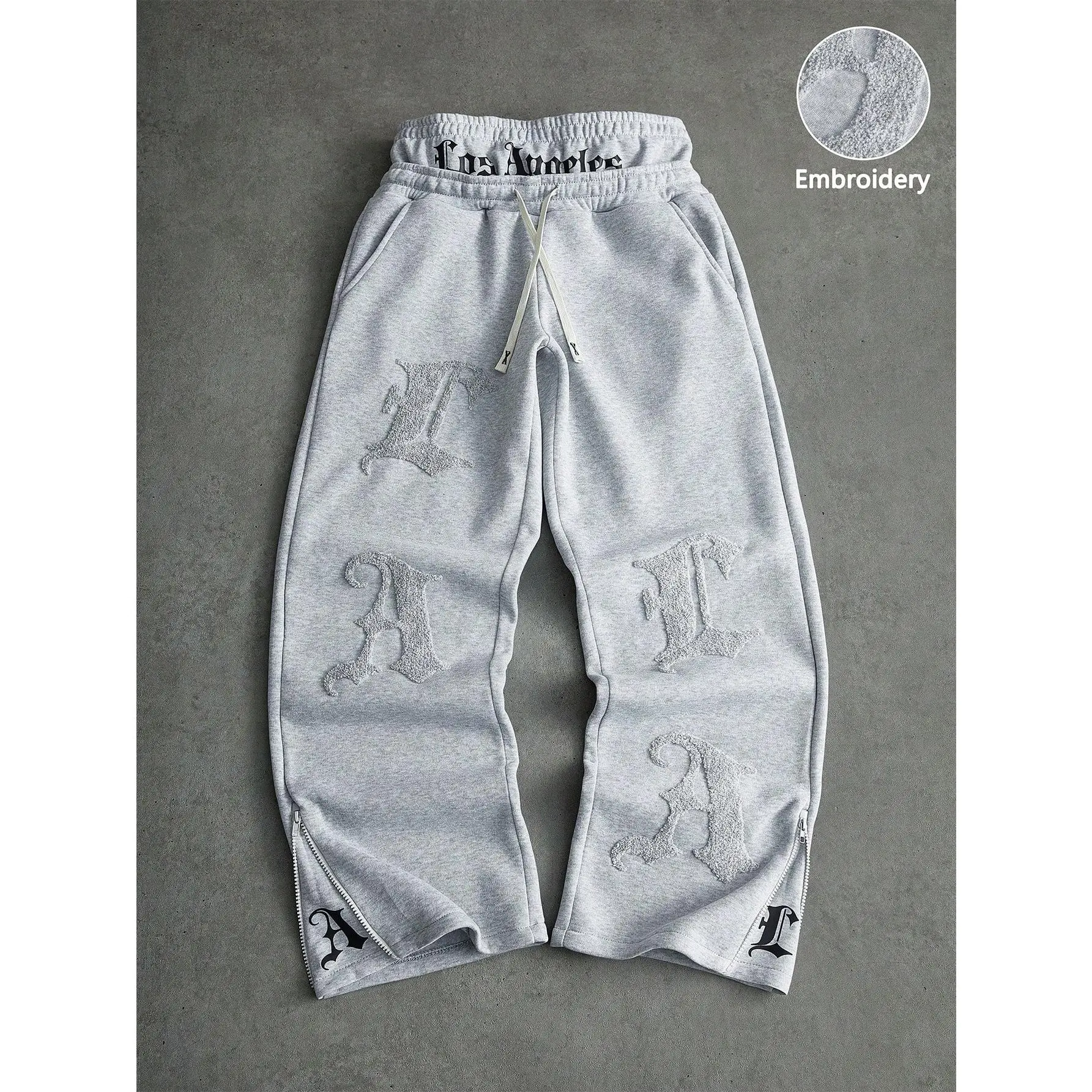 Men's Athletic Sweatpants - Street-Style Relaxed Fit with LA Embroidered Waistband, Soft Pockets, Unique Design, Men's Clothing, Machine Washable, Do Not Bleach, for Casual Outdoor Events