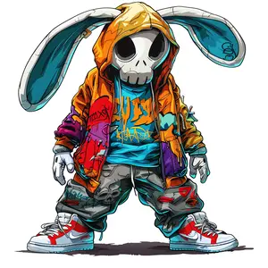 Urban style bunny DTF transfer for t-shirts