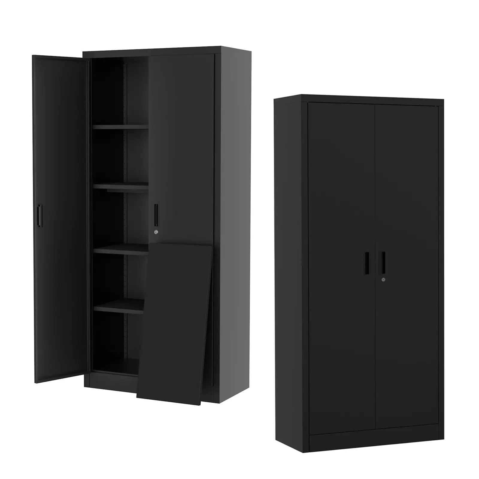 Garvee Upgraded-71'' Tall Metal Storage Cabinet, Heavy Duty Steel Construction, Lockable Design, 4 Adjustable Shelves, Adjustable Feet, Secure Storage Solution, Black, for Office, Garage, Pantry, Workshop