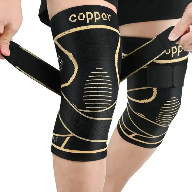 HOXEZU 2pcs Copper Knee Braces for Men and Women -Knee Supports Copper Compression Knee Sleeve for Knee Pain, Arthritis, Running,Sports and Recovery Support (M-2XL)