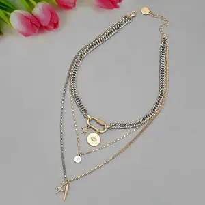 Women's Gold Stacked Necklace Set, 3-Piece Bold Declaration Necklace, Stacked Mixed Metal Pendant Necklace, Fashionable Coin Jewelry, Women's Gift