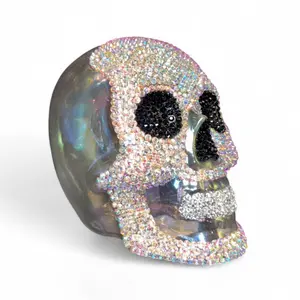 Iridescent Skeleton Skull Head Adorned With Luxe Crystal AB Stones