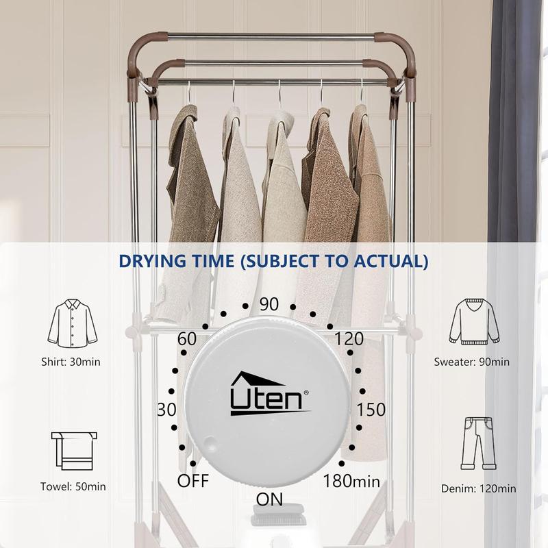 Uten Clothes Dryer Portable, 1500W Power Electric Clothes Hooded Dryer Machine with Timer, 2-Tier Laundry Drying Wardrobe, Foldable Clothes Drying Rack and Dryer for Travel, Apartments, RV, Home - Blue