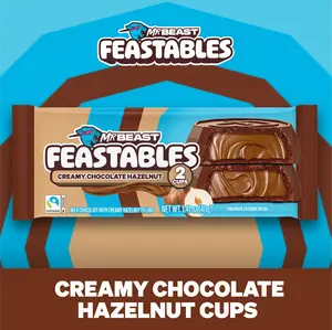 Feastables by MrBeast - Hazelnut Cups - Milk Chocolate with Creamy Hazelnut Filling for Adults & Kids, Chocolate, Candy, Cocoa Sweet & Crunchy Snack, Fairtrade Certified, Kosher, Perfect for Gifting or Snacking