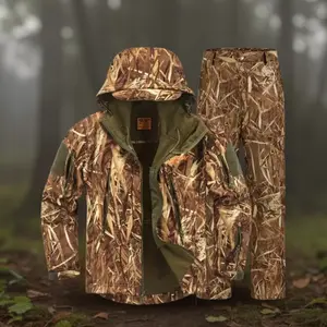 Mens Quiet Camouflage Hunting Suit Waterproof Hunting Jacket and Pants for Deer Duck Bow Hunting Outdoor Hunting Activities Durable Comfortable Hunting Clothes