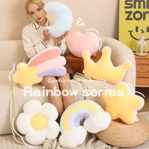 Rainbow Party series plush toy pillows, Creative Decorative Cushion, Soft Cushions, featuring hearts, stars, moons, petals, rainbows, crowns, and shooting stars, Festive Appeal, perfect for home décor, Ramadan, Valentine's Day, and Mother's Day.
