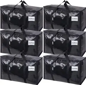 6-Pack Extra Large Heavy Duty Storage Bags – Zippered Tote with Handles & Transparent Label Slot, Foldable, Perfect for Dorm, Travel, Moving & Easy Storage