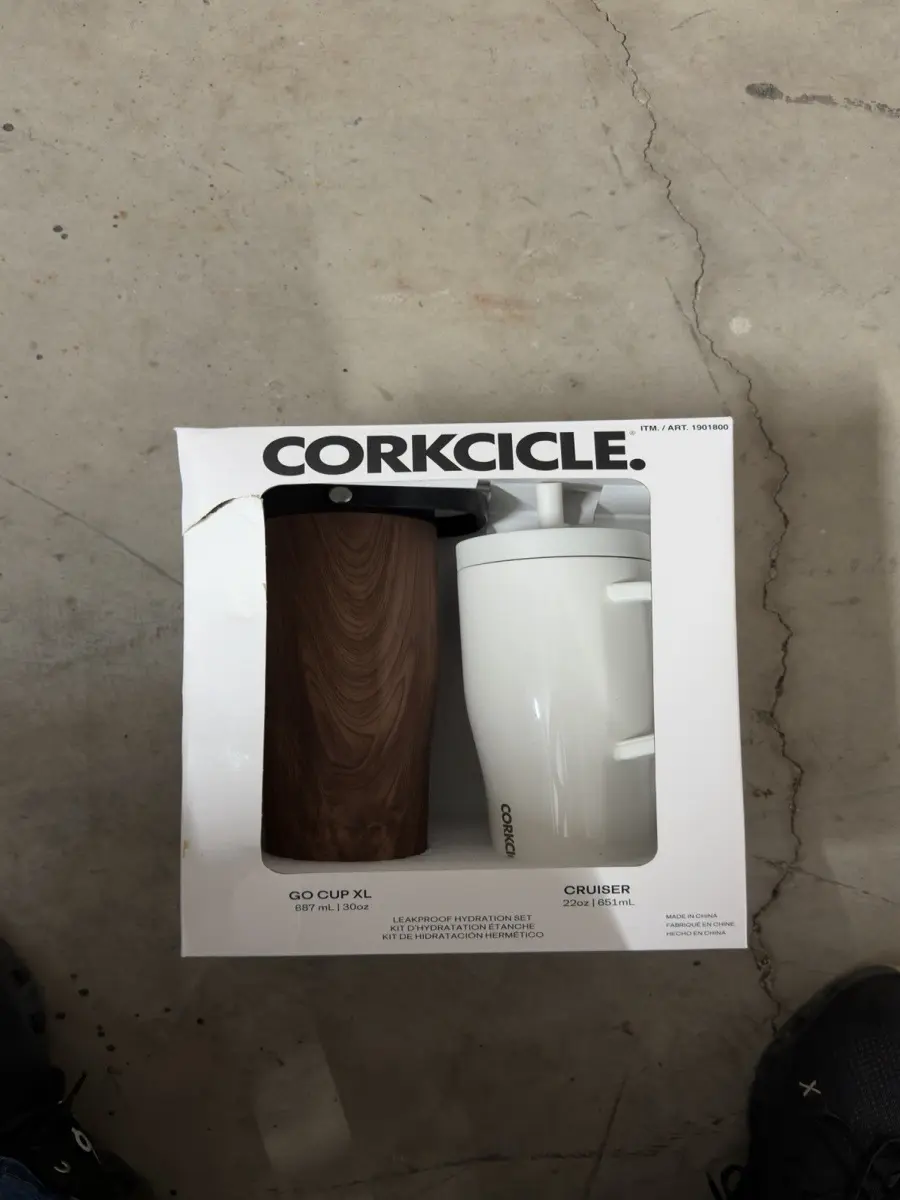 Corkcicle 2-Pk Vacuum Insulated Tumbler Set - 30oz Go Cup XL, 22oz Cruiser, Leakproof, Stylish Brown/White Kitchen Drinkware for Daily Use