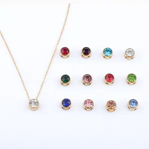 Stainless Steel 12 Birthstones Pendant Necklaces Colorful 12 Month Birthstone Charms  for Women Girls Birthday Jewelry Gift