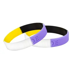 Non-Binary Flag Silicone Bracelets – High-Quality Pride Wristbands in Yellow, White, Purple & Black for LGBTQ+ Visibility, Unity, and Support